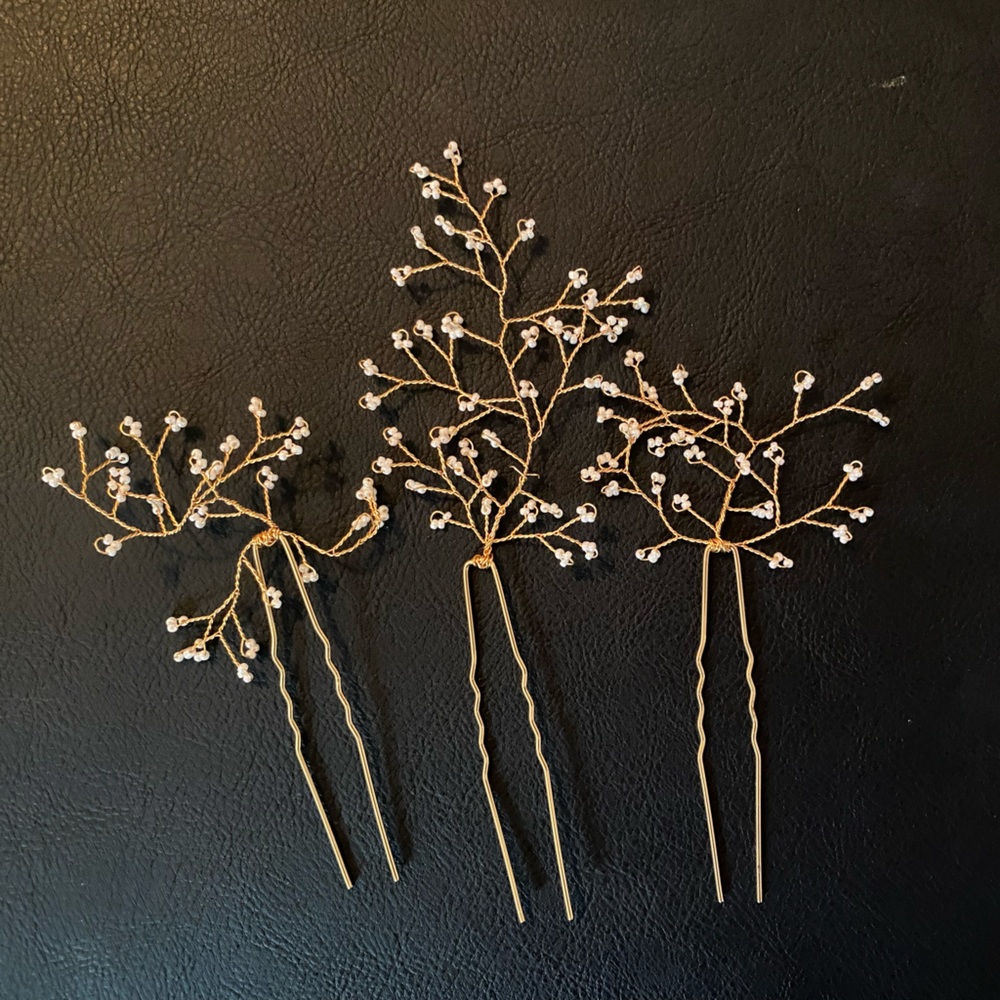 Beaded BHLDN hair pins floral wedding updo